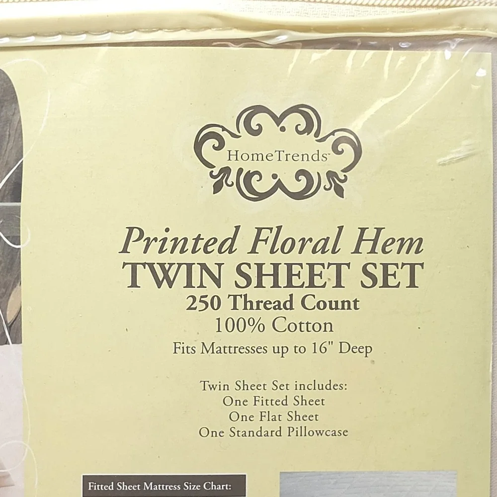 VTG Home Trends Twin Sheet Set Brown Floral Hem 250 TC Cotton Cottagecore New